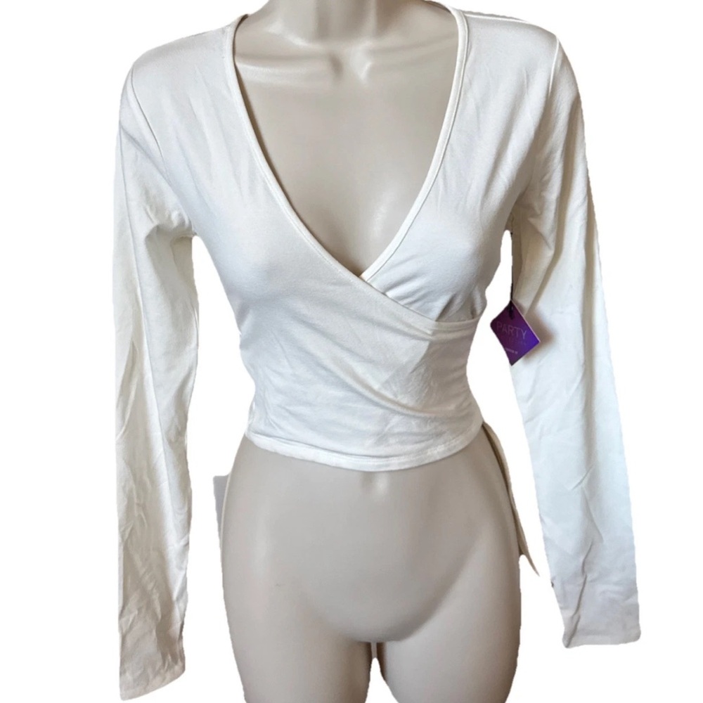 Forever 21 White Long Sleeve Wrap Blouse Size Medium
